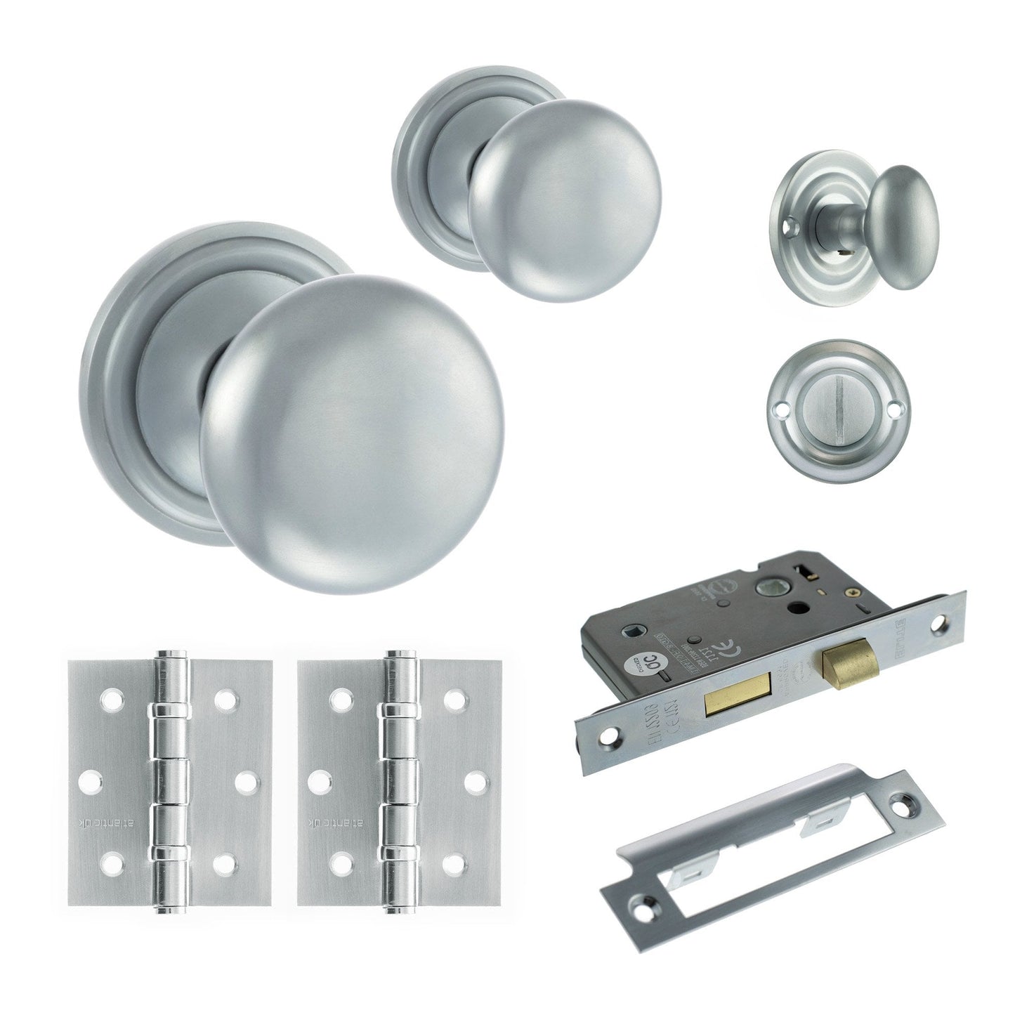 Harrogate Mushroom Mortice Bathroom Door Knob Set - Satin Chrome
