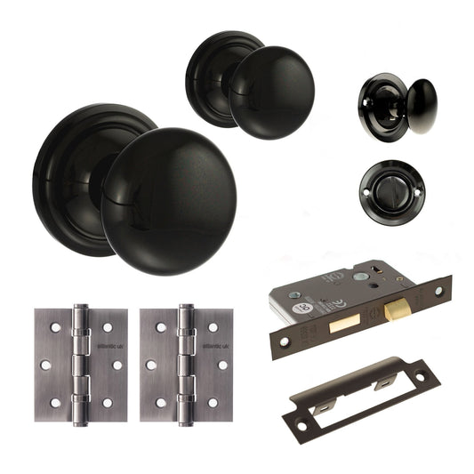 Harrogate Mushroom Mortice Bathroom Door Knob Set - Gun Metal