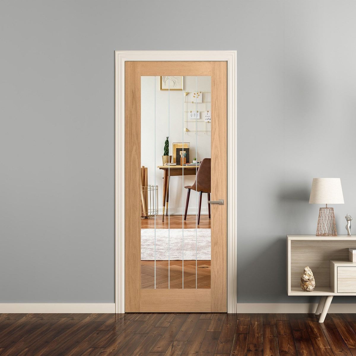 Oak Unfinished Farley 1 Light Obscure Lined Clear Glass Made-to-Measure Internal Glazed Door