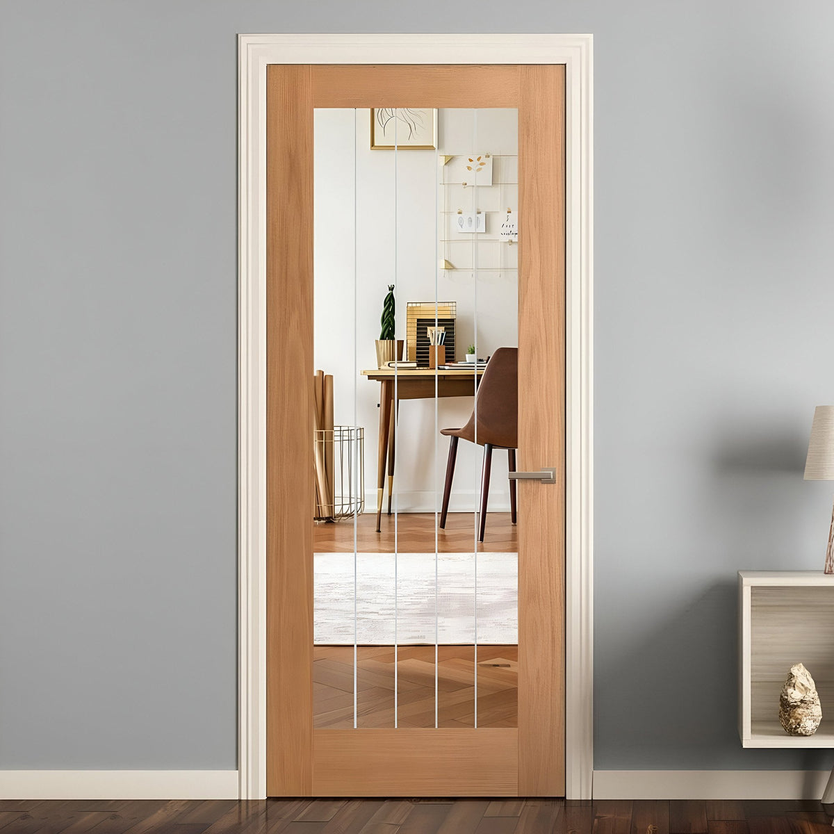 Oak Internal Fully Finished Farley 1 Light Obscure Lined Clear Glass Made-to-Measure Door (120481)