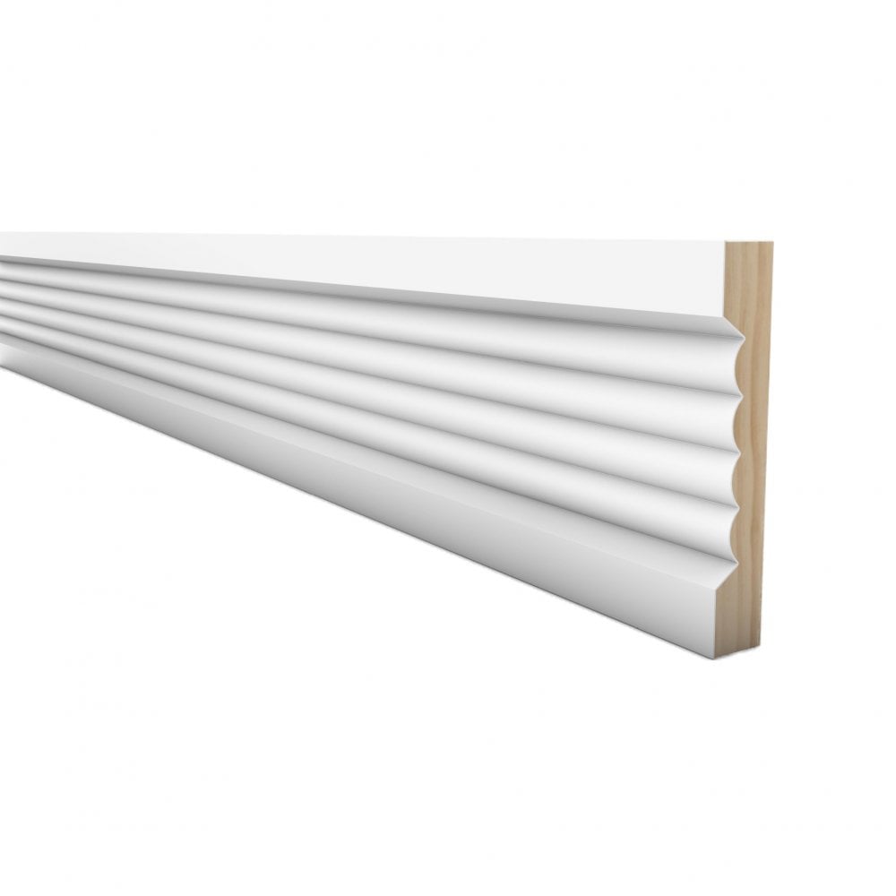 White - 2.4m Painted Ribbed Base Moulding 14mm x 91mm