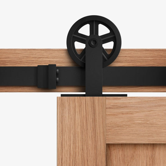 Matt Black Cartwheel Sliding Barn Door Track Bracket Pair