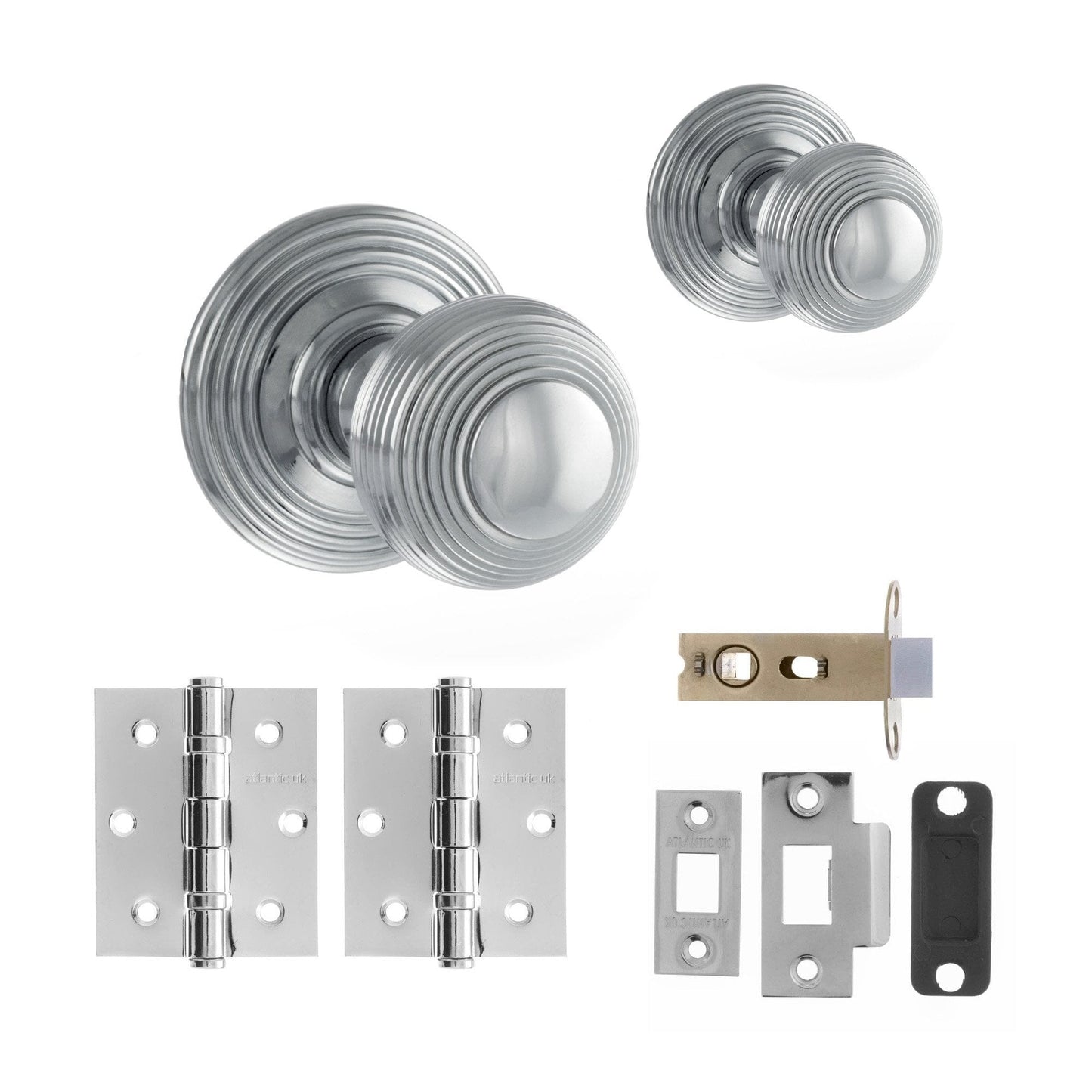 Ripon Round Reeded Mortice Door Knob Set - Polished Chrome