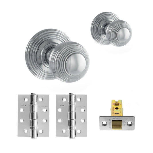 Ripon Round Reeded Mortice CE13 Fire Door Knob Set - Polished Chrome