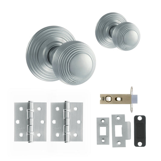Ripon Round Reeded Mortice Door Knob Set - Satin Chrome