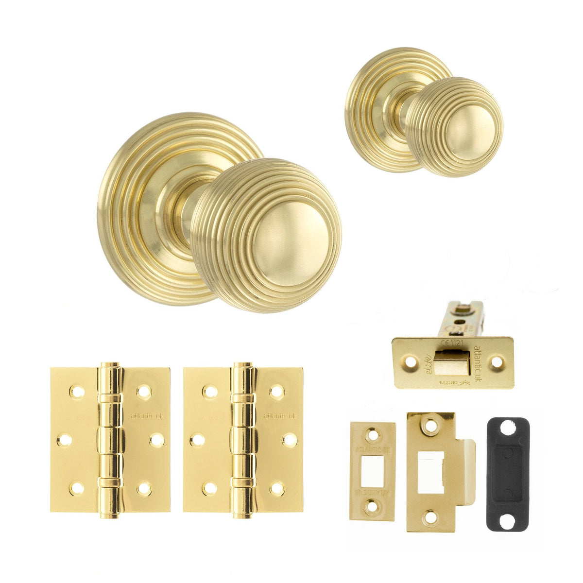Ripon Round Reeded Mortice Door Knob Set - Polished Brass