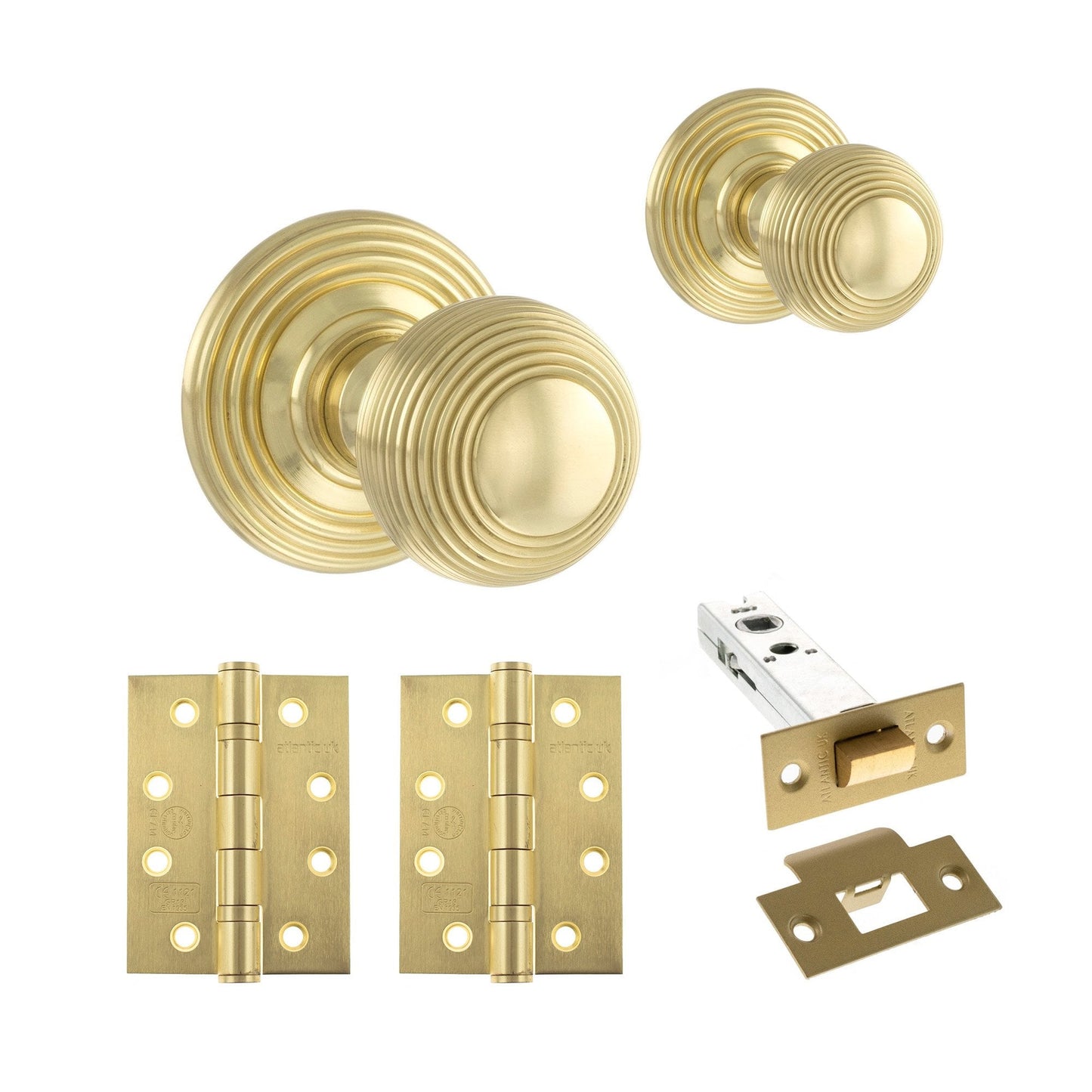 Ripon Round Reeded Mortice CE13 Fire Door Knob Set - Polished Brass