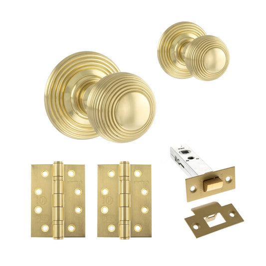 Ripon Round Reeded Mortice CE13 Fire Door Knob Set - Polished Brass