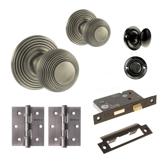 Ripon Round Reeded Mortice Bathroom Door Knob Set - Gun Metal