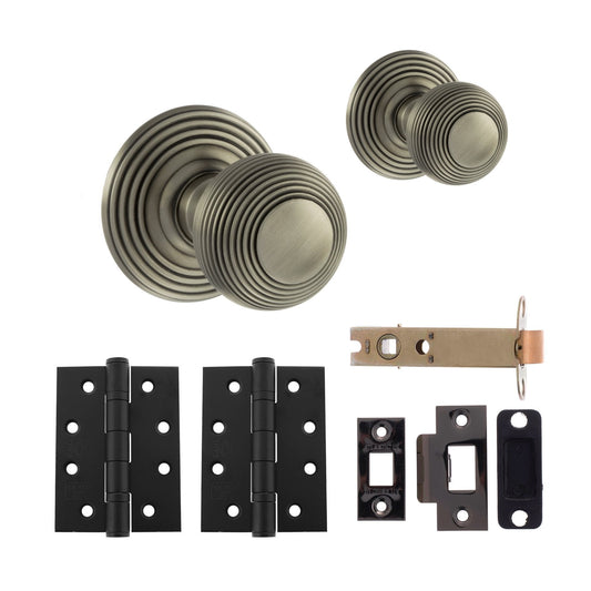 Ripon Round Reeded Mortice CE13 Fire Door Knob Set - Gun Metal
