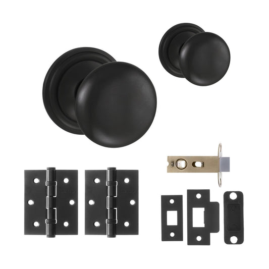 Harrogate Mushroom Mortice Door Knob Set - Matt Black