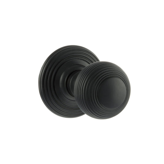 Old English Ripon Reeded Round Mortice Door Knob - Matt Black