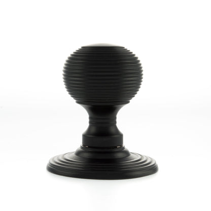 Old English Ripon Reeded Round Mortice Door Knob - Matt Black