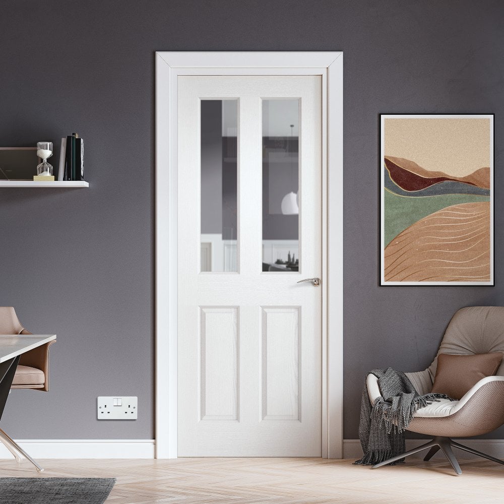 White Internal Primed Lifestyle Textured Square Top 2 Light Clear Glass Door (118973)