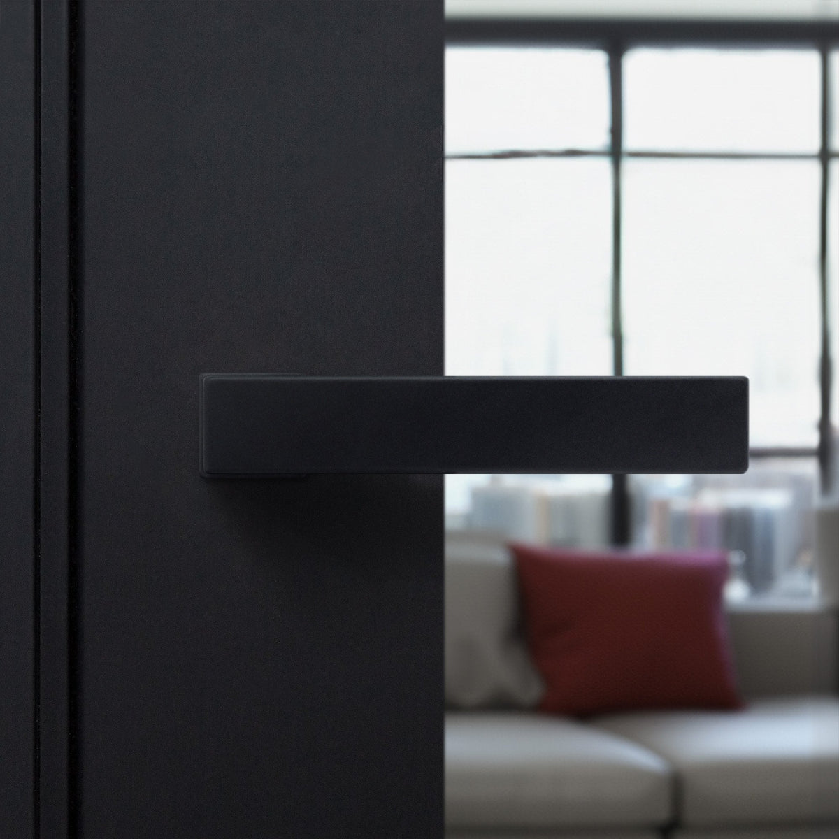 Studio Industrial Slim 1317 Matt Black Lever Handle Pack with Magnetic Lock