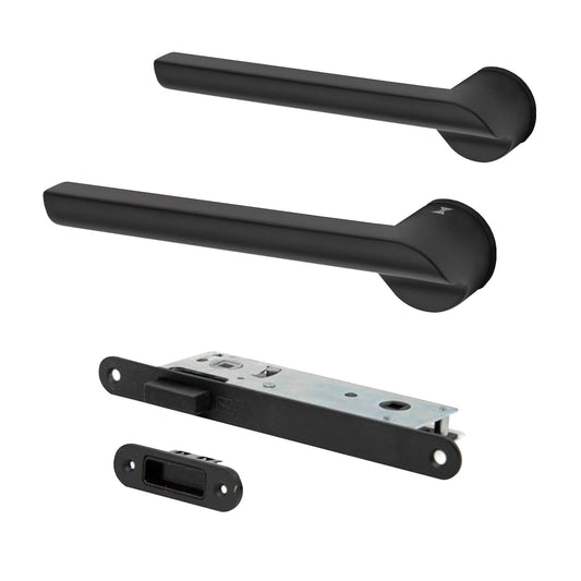 Studio Industrial Slim 1205 Matt Black Lever Handle Pack with Magnetic Lock