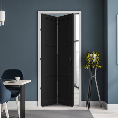 Black Internal Fully Finished Industrial 3 Panel Bi-fold Door (121174)