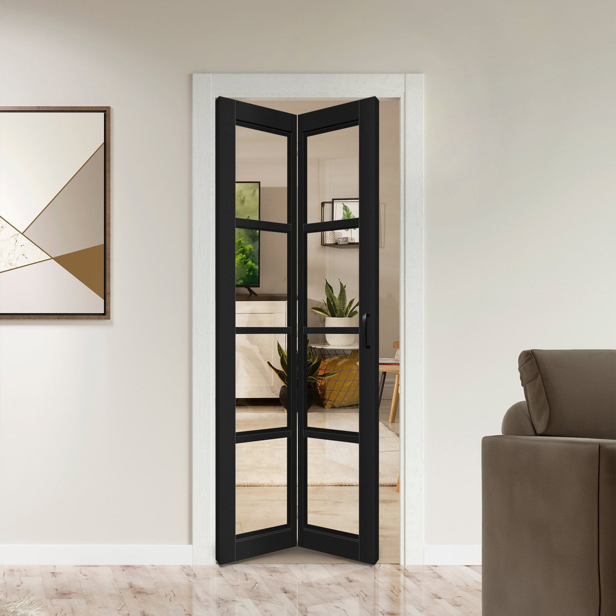 Black Internal Fully Finished Bifold 4 Light Clear Glass Door (121177)