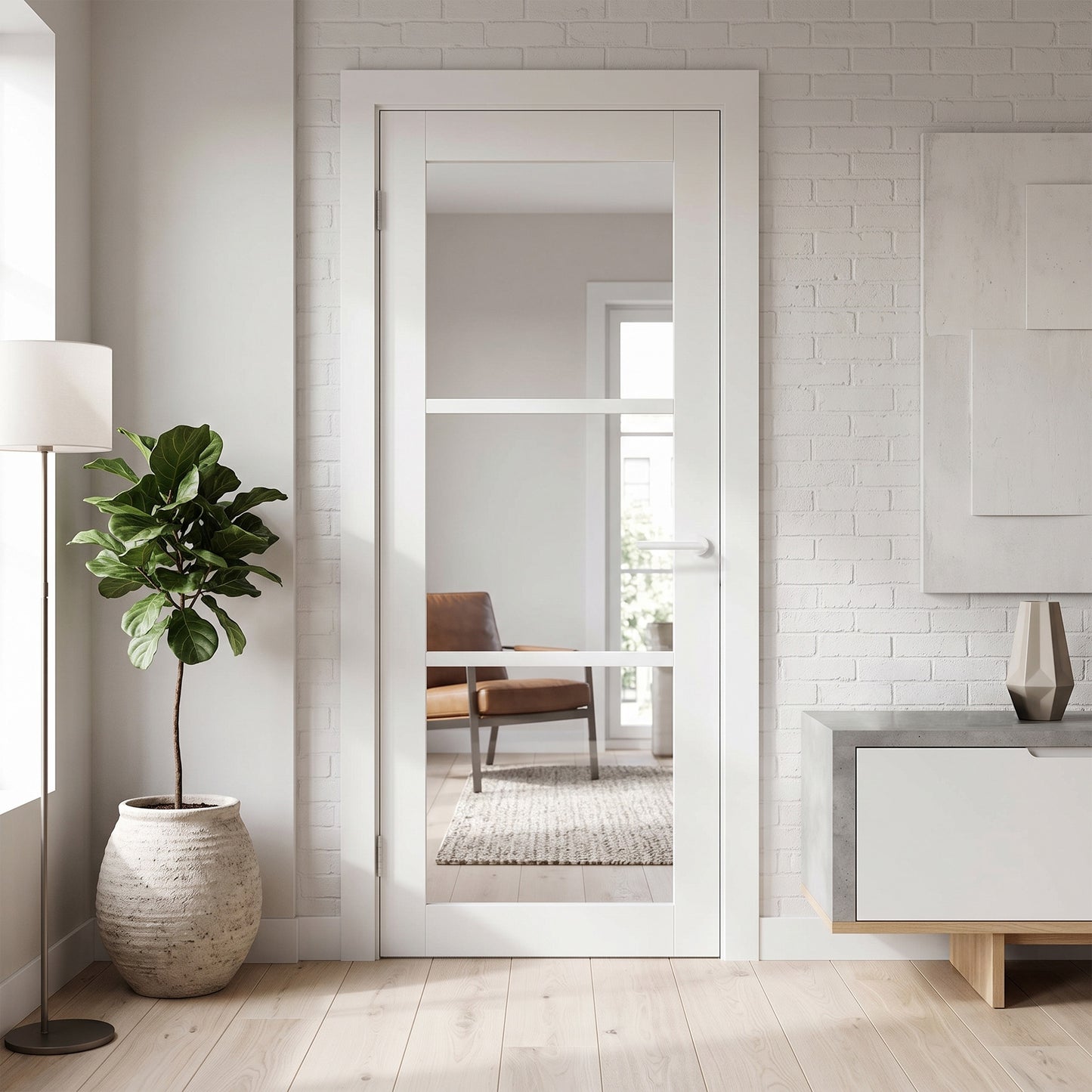Internal Primed Studio Industrial 3 Light Clear Glass Door