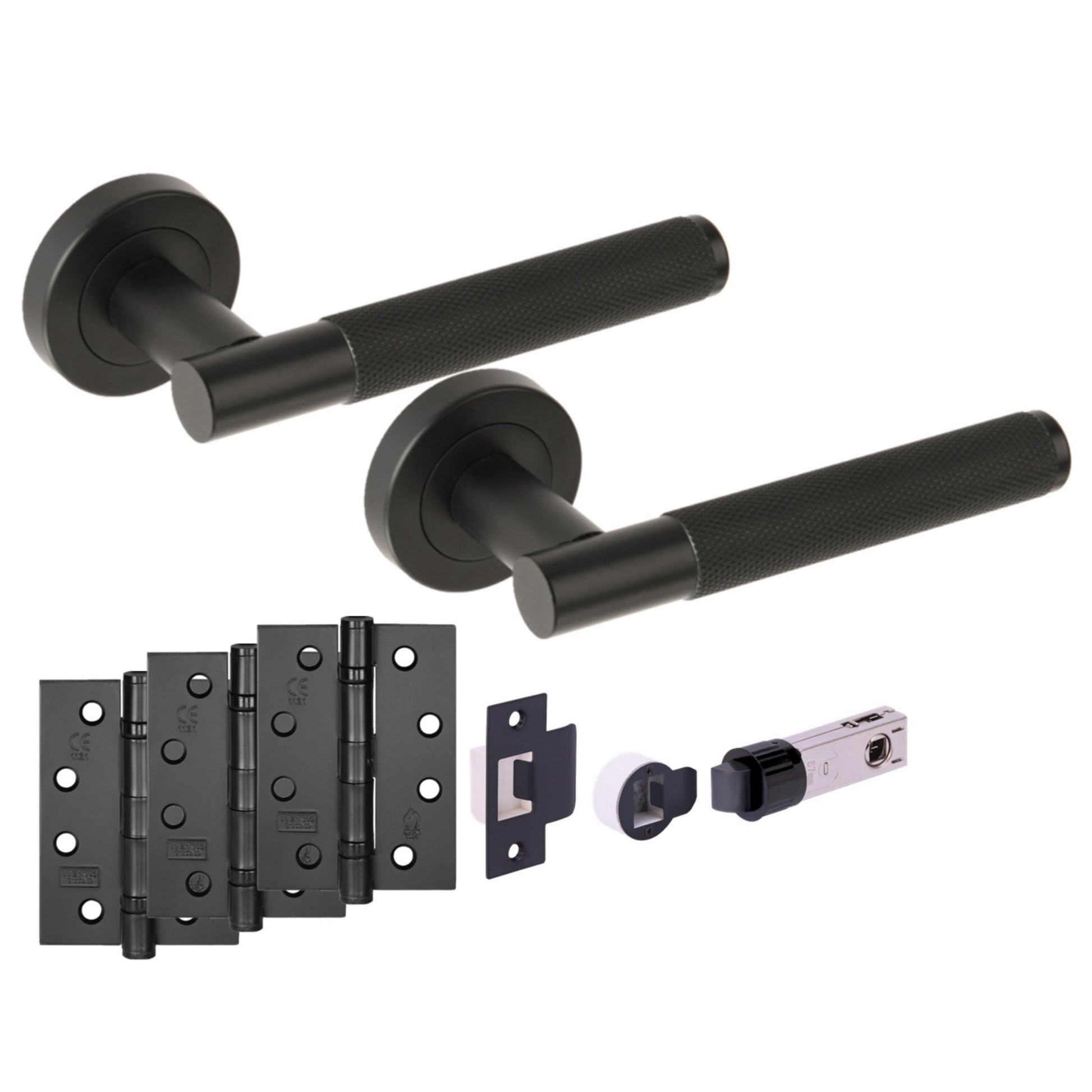 Knurled Internal Fire Rated Lever Smart Handle Set - Matt Black