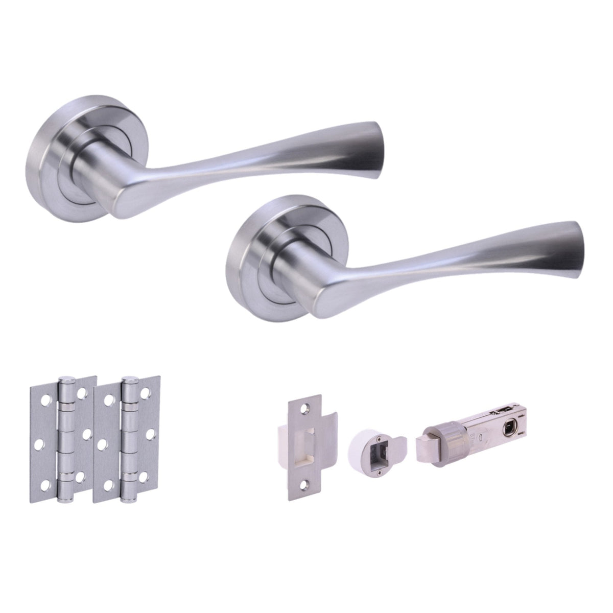 Oasis Round Rose Lever Door Handle Set - Satin Chrome
