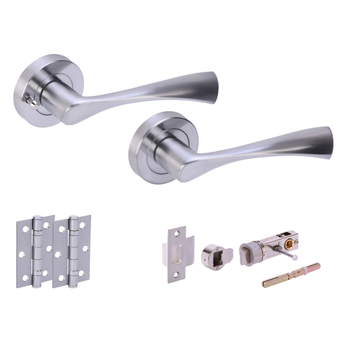 Oasis Round Rose Lever Door Bathroom Handle Set - Satin Chrome