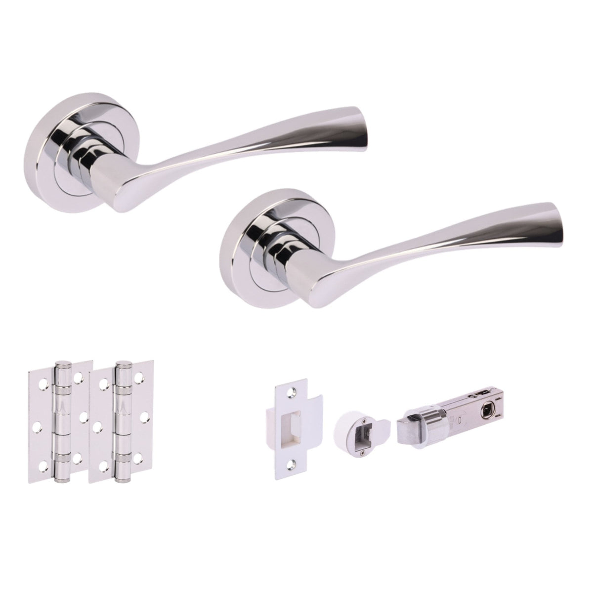 Oasis Round Rose Lever Door Handle Set - Polished Chrome