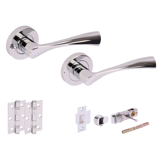 Oasis Round Rose Lever Door Bathroom Handle Set - Polished Chrome