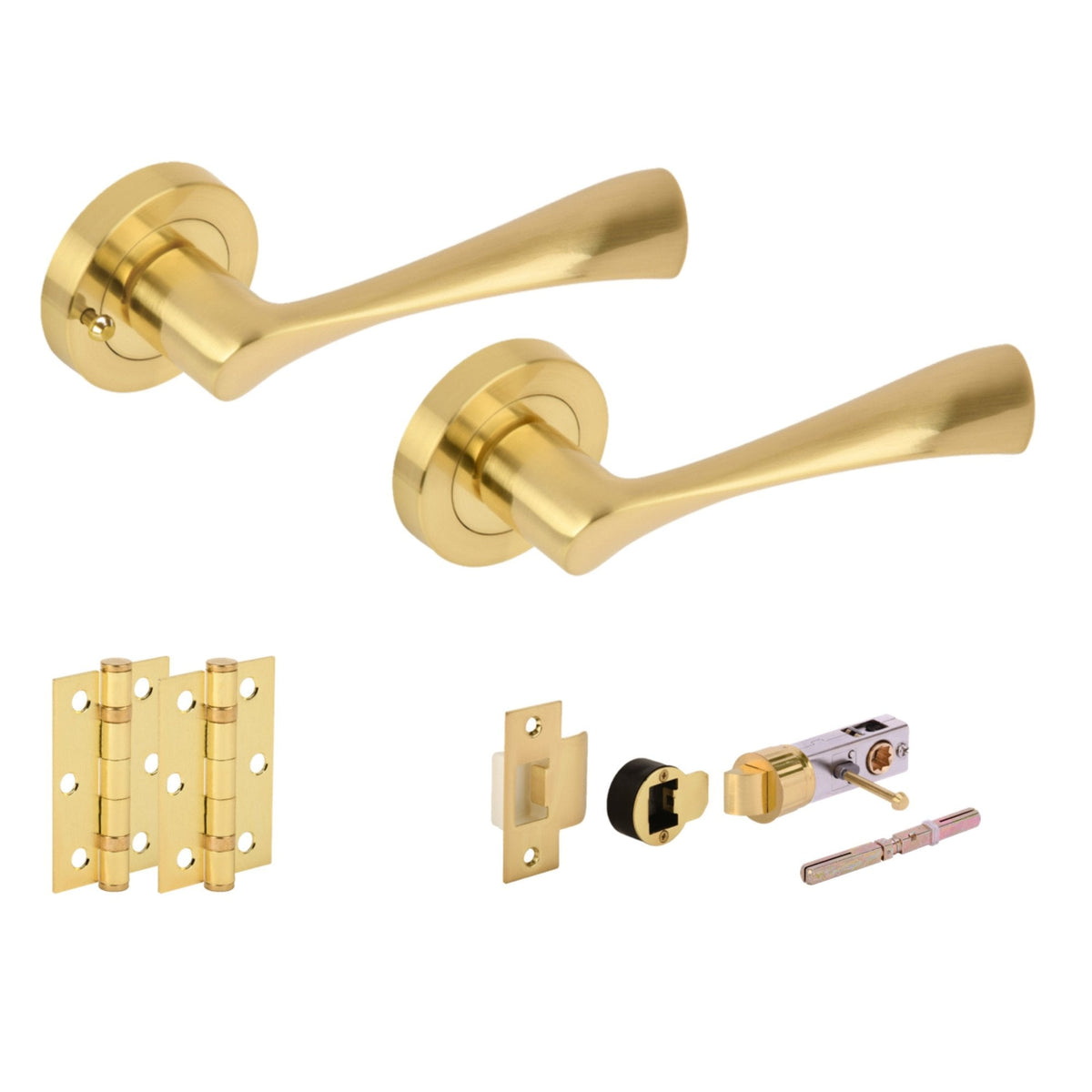 Oasis Round Rose Lever Door Bathroom Handle Set - Satin Brass