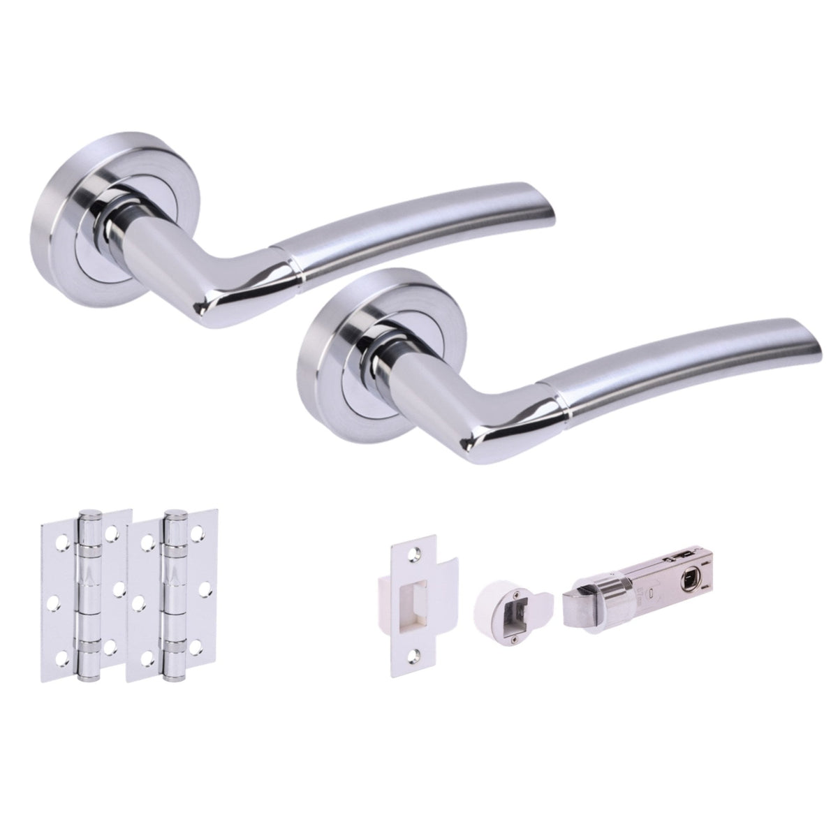 Orbit Round Rose Lever Door Handle Set - Polished and Satin Chrome