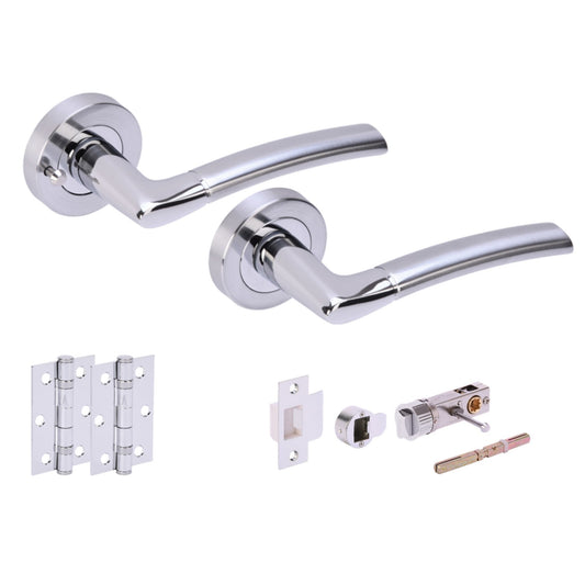 Orbit Round Rose Lever Door Bathroom Handle Set - Polished and Satin Chrome