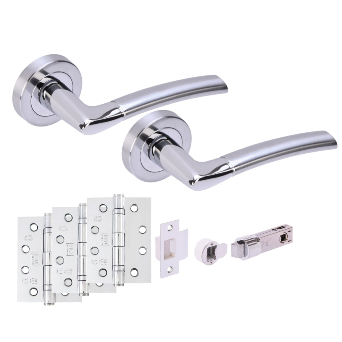 Orbit Round Rose Lever Fire Rated Handle Set - Polished and Satin Chrome