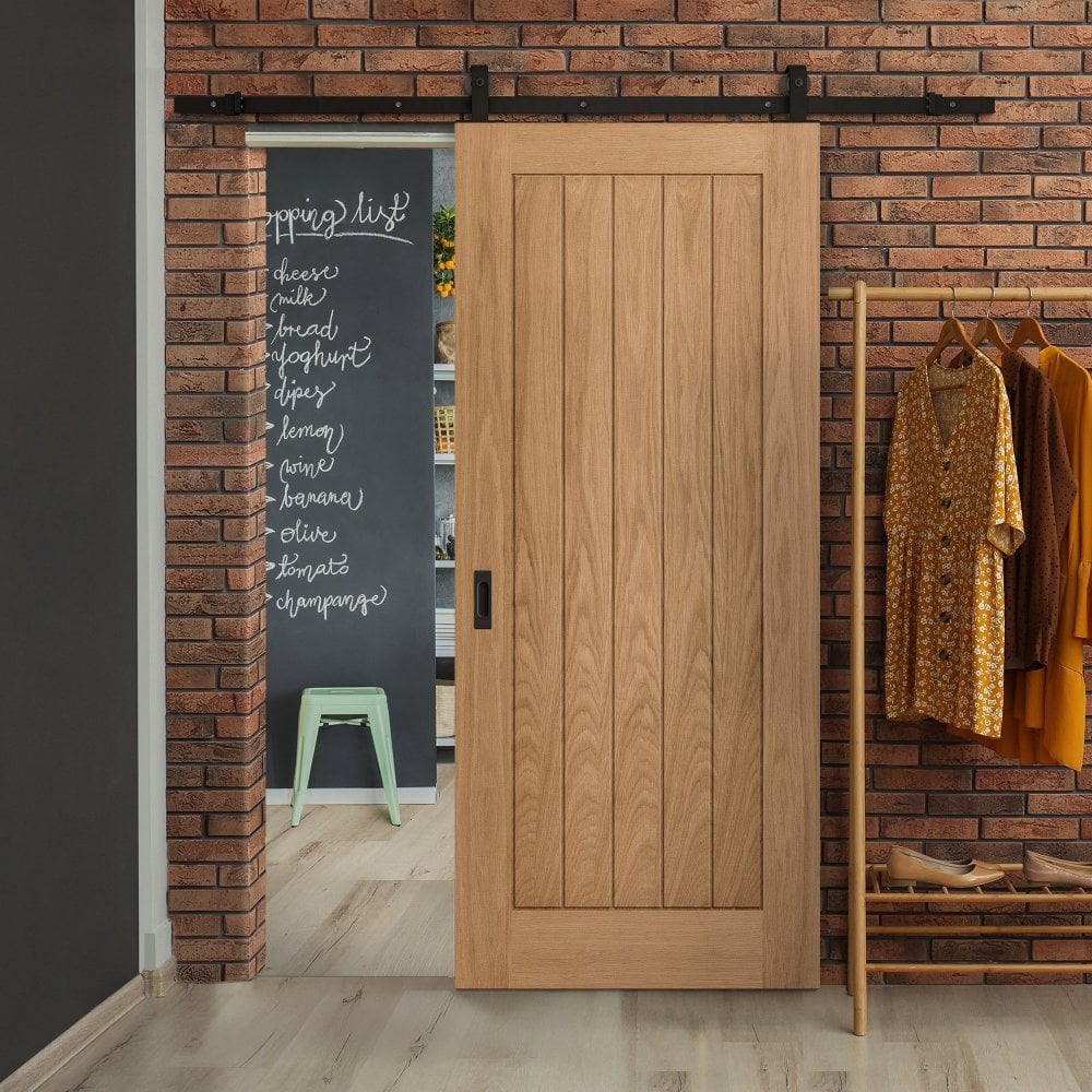 Oak Internal Unfinished Farley Sliding Door - Black Top Mounted (120661)