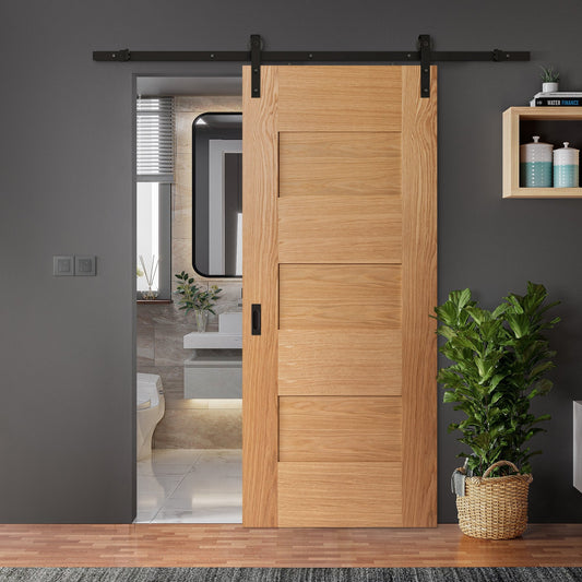 Oak Internal Fully Finished Edison 7 Panel Sliding Door - Black Face Mounted (119920)