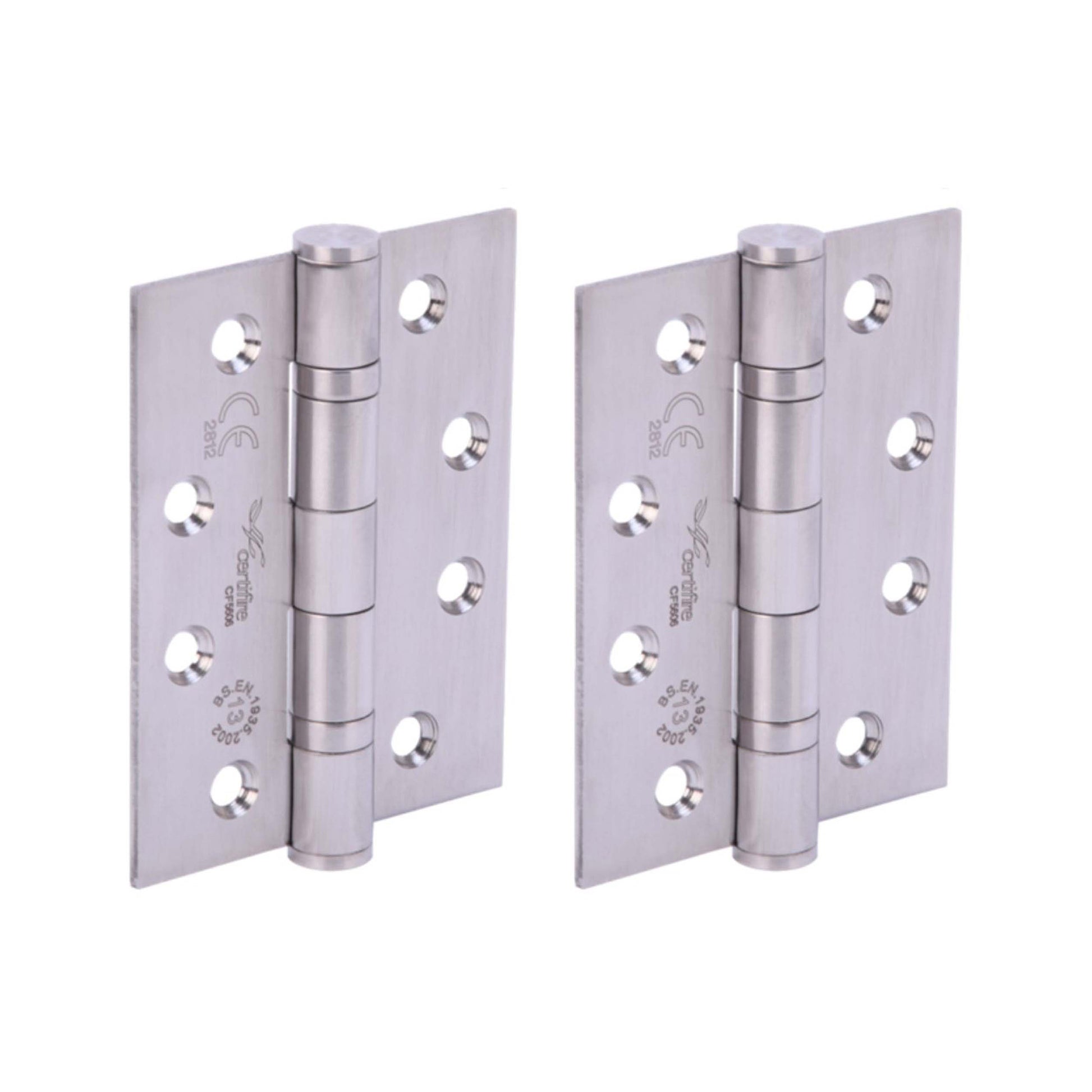 100mm (4'') CE13 Fire Rated Ball Bearing Butt Hinge Pair - Satin Stainless Steel