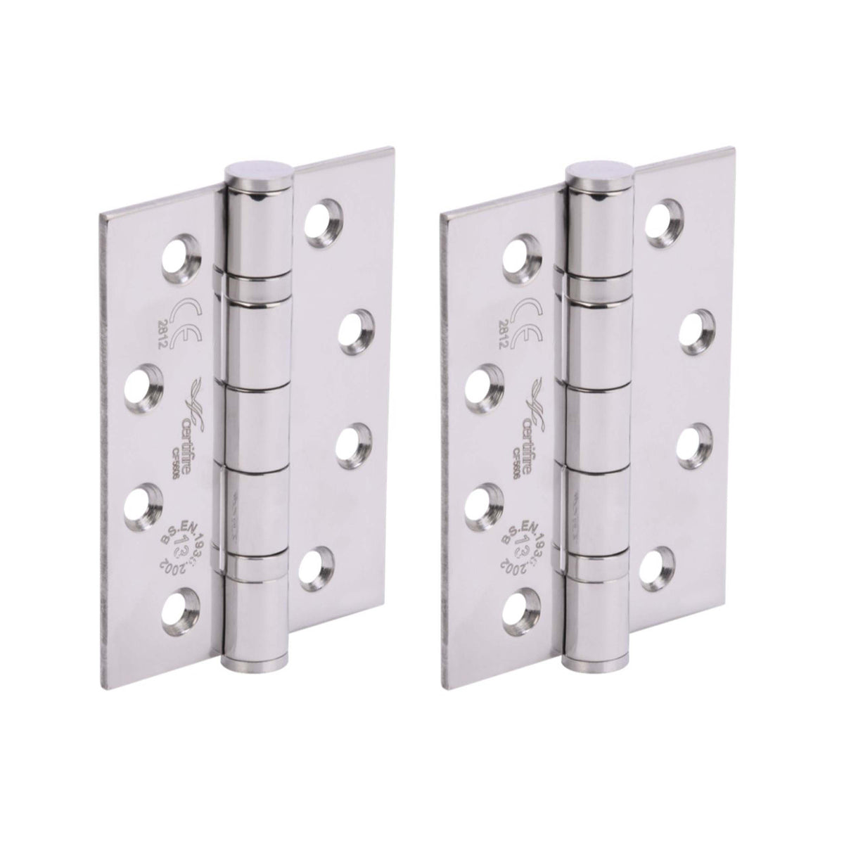 100mm (4'') CE13 Fire Rated Ball Bearing Butt Hinge Pair - Polished Stainless Steel