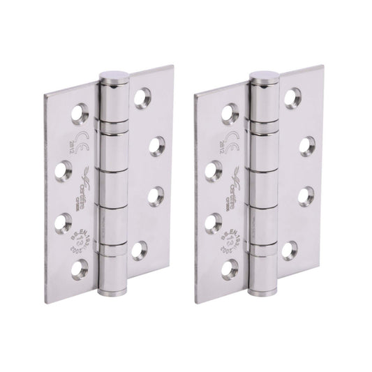 100mm (4'') CE13 Fire Rated Ball Bearing Butt Hinge Pair - Polished Stainless Steel