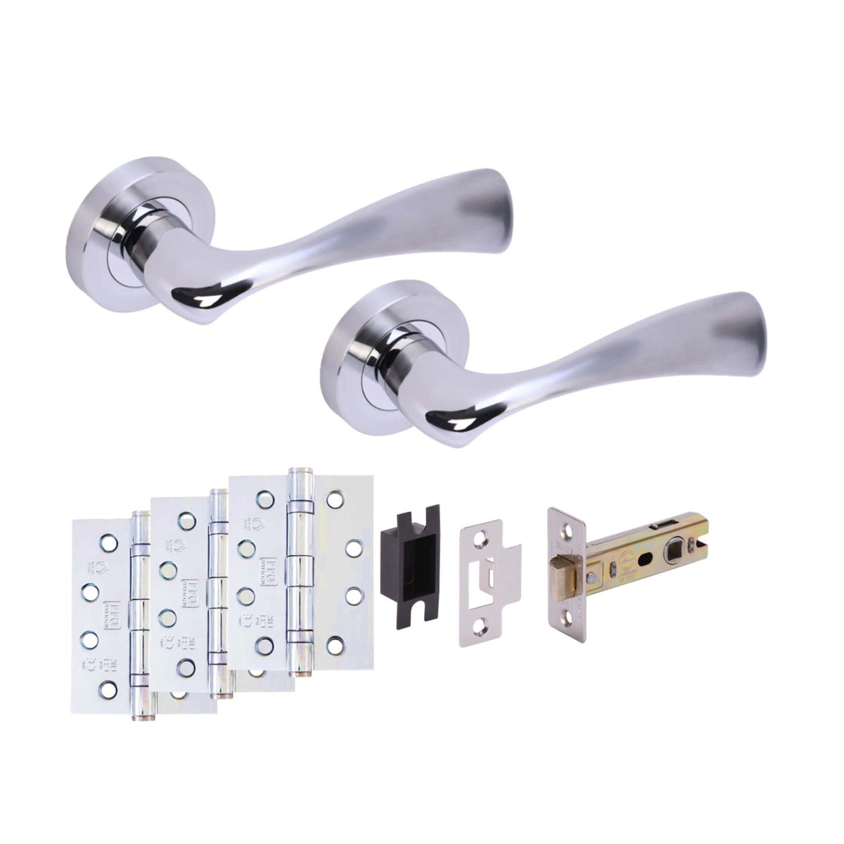 Premium Truro Lever On Round Rose Fire Rated Handle Set - Two-Tone Chrome