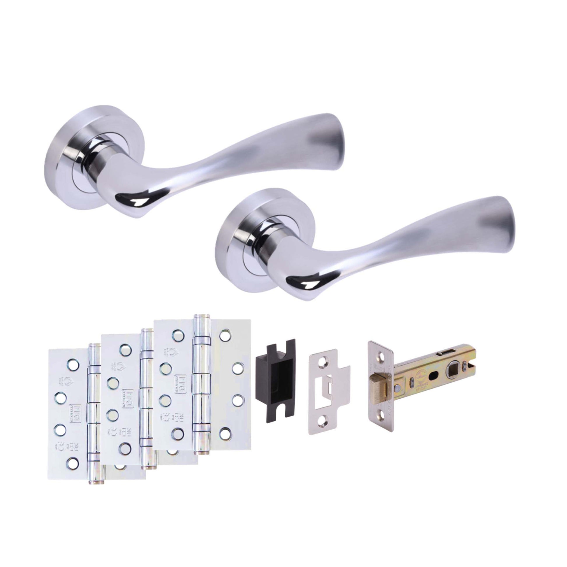 Premium Truro Lever On Round Rose Fire Rated Handle Set - Two-Tone Chrome