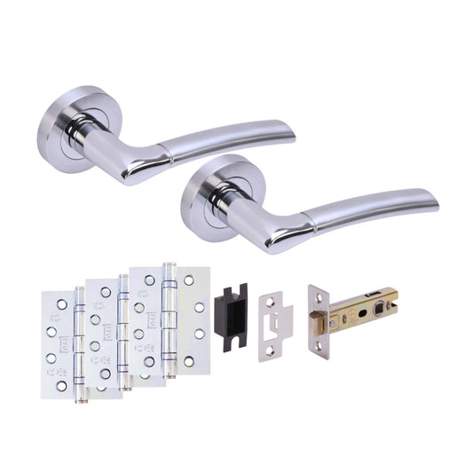 Premium Falcon Lever On Round Rose Fire Rated Handle Set - Two-Tone Chrome