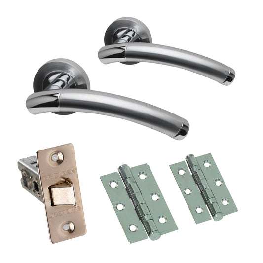Premium Chrome Lincoln Lever On Round Rose Handle Set - Two-Tone Chrome