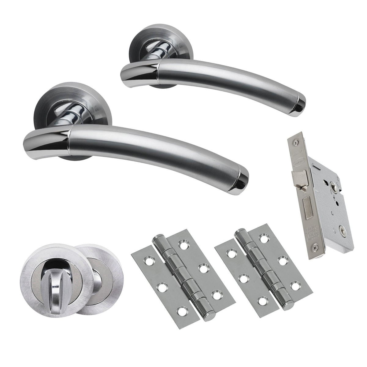 Premium Lincoln Lever On Round Rose Bathroom Handle Set - Two-Tone Chrome