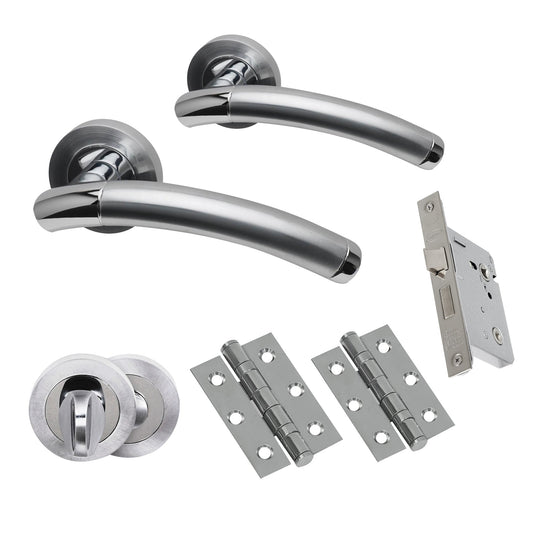 Premium Lincoln Lever On Round Rose Bathroom Handle Set - Two-Tone Chrome