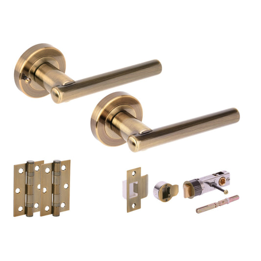 Solus Round Rose Lever Door Bathroom Handle Set - Antique Bronze