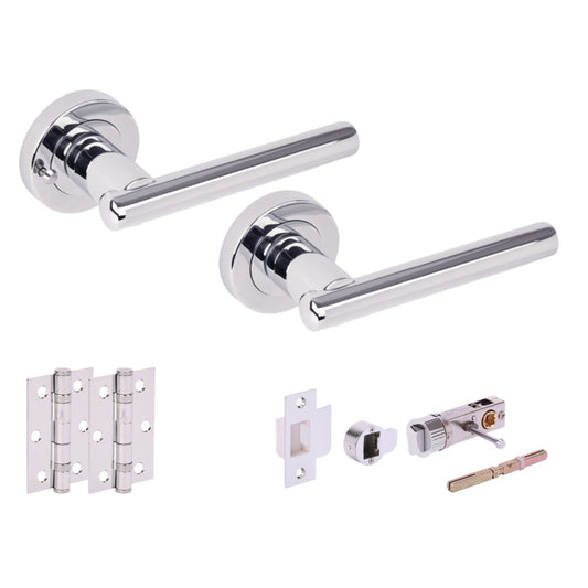 Solus Round Rose Lever Door Bathroom Handle Set - Polished Chrome
