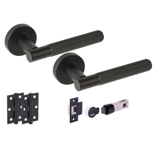 Vida Round Rose Lever Door Handle Set - Matt Black