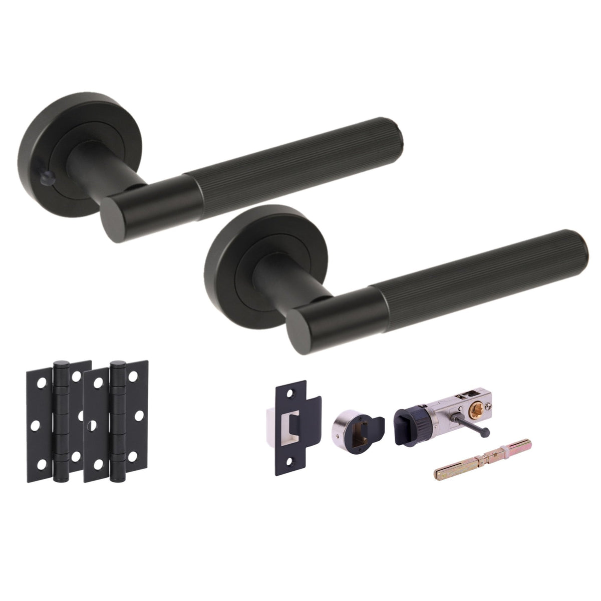 Vida Round Rose Lever Door Bathroom Handle Set - Matt Black