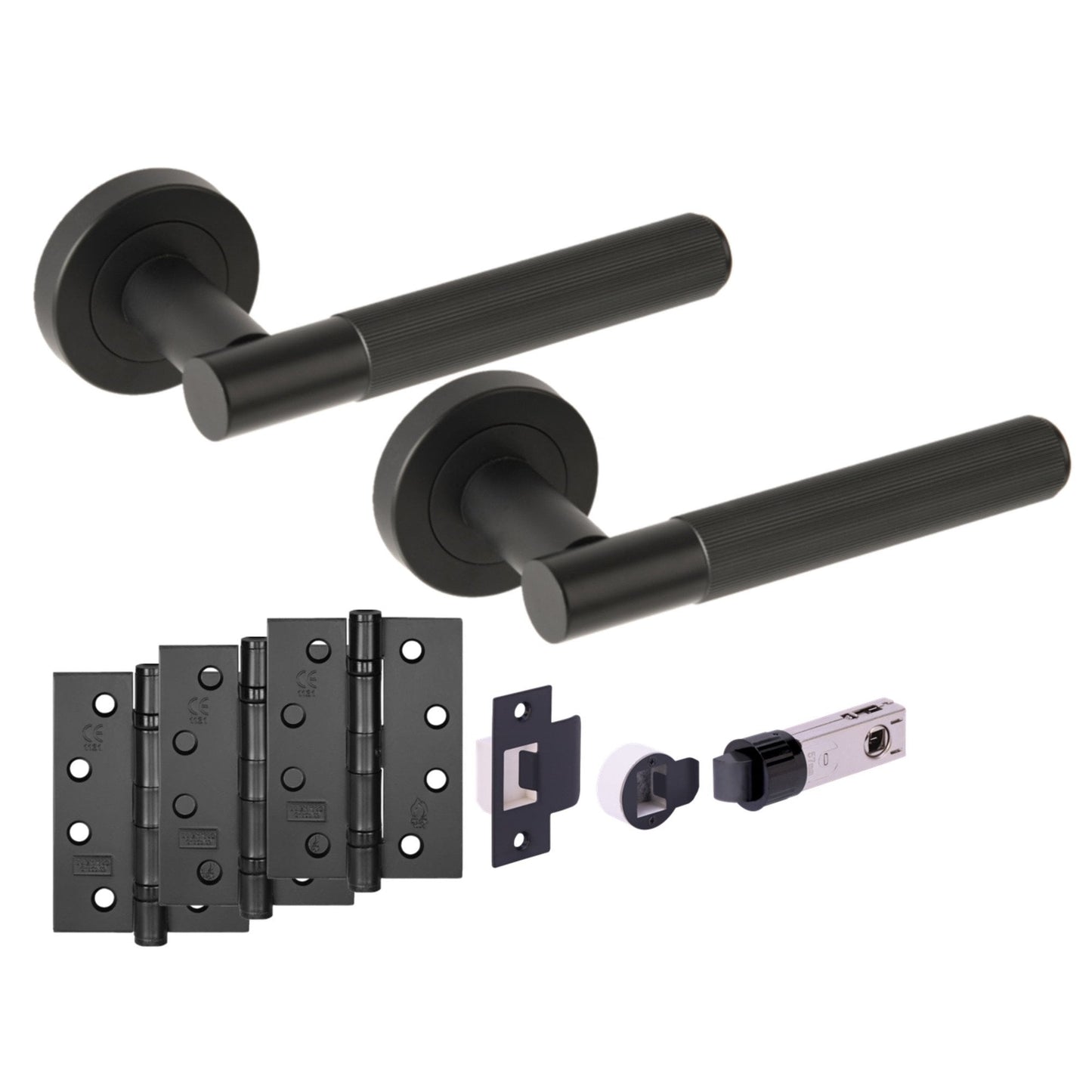 Vida Round Rose Lever Fire Rated Handle Set - Matt Black