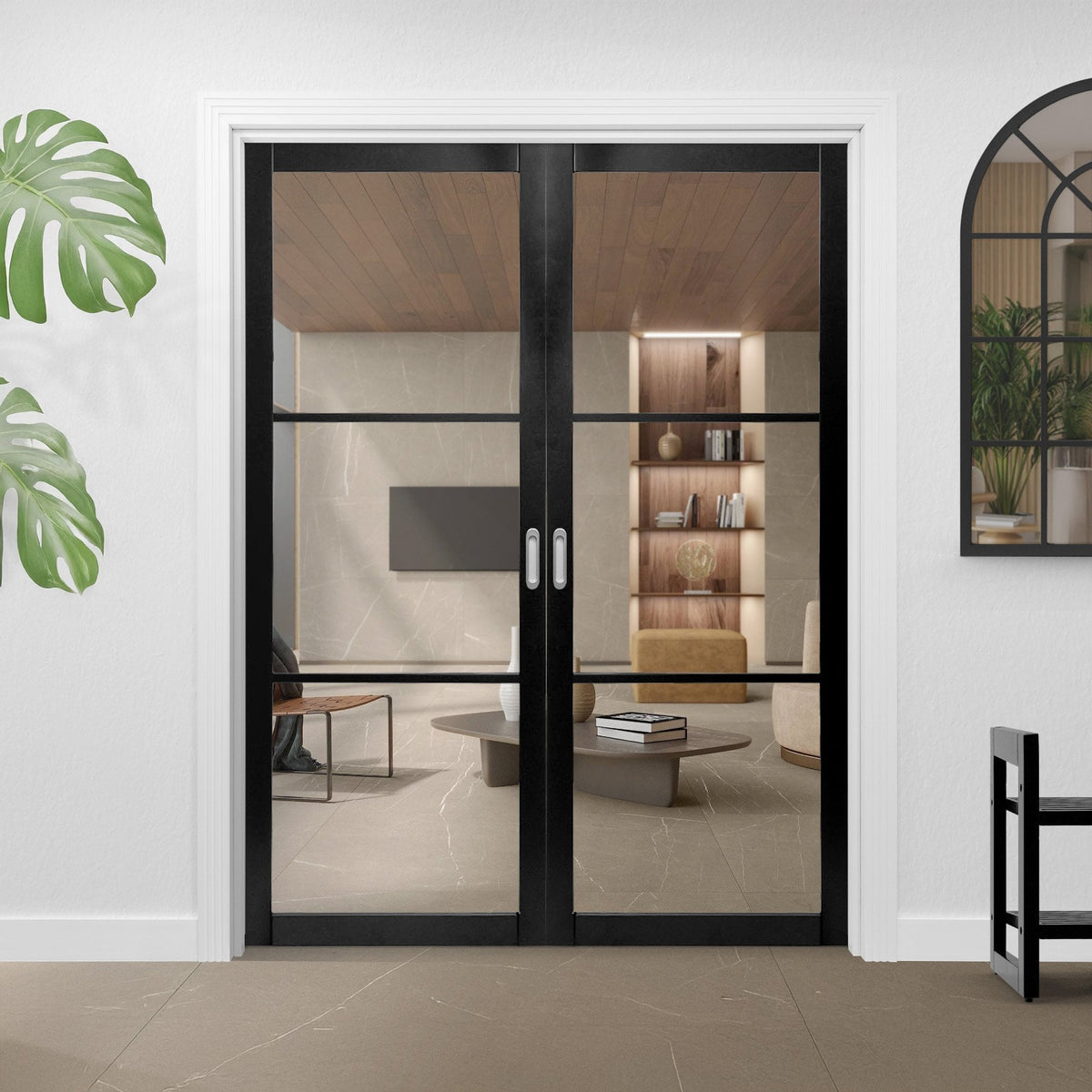 Internal Primed Industrial 2.0 Lifestyle 3 Light Clear Glass Door Pair Door (121323)