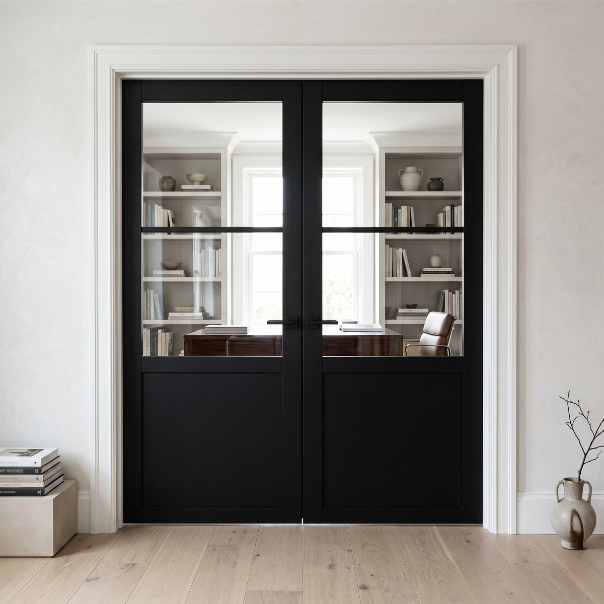 Jet Black Internal Fully Finished Industrial Studio 1 Panel 2 Light Clear Glass French Door
